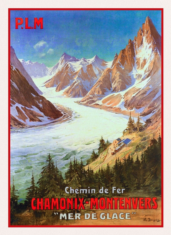 Chamonix-Montenvers, 1910, une affiche de voyage sur toile de coton épaisse, environ 45x60cm