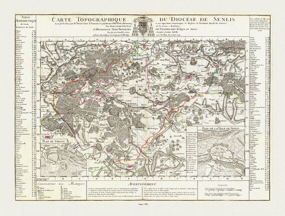 I'isle de France: Delisle, (Guillaume de,1675-1726), Diocese de Senlis, 1709, une carte sur toile de coton épaisse, environ 56x70cm