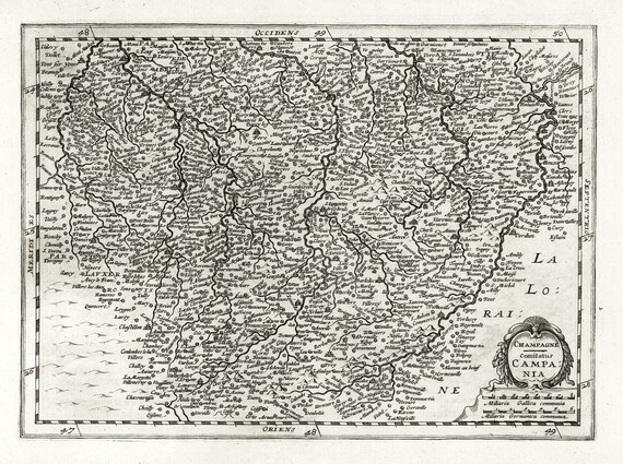 Champagne  Comitatus Campania.1636. Mercator et al. auth., une carte sur toile de coton épaisse, environ 56x70cm