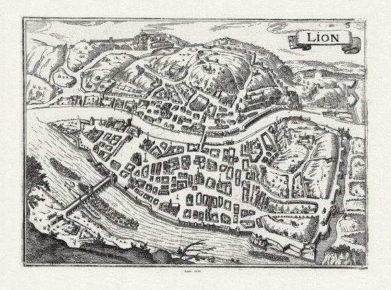 Lyonnais: Tassin, Lion II, 1636 ,une carte sur toile de coton épaisse, environ 56x70cm