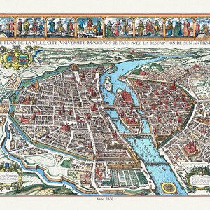 Paris, La Plan de la Ville, 1630, Merian auth., une carte sur toile, 50x70cm APPROX