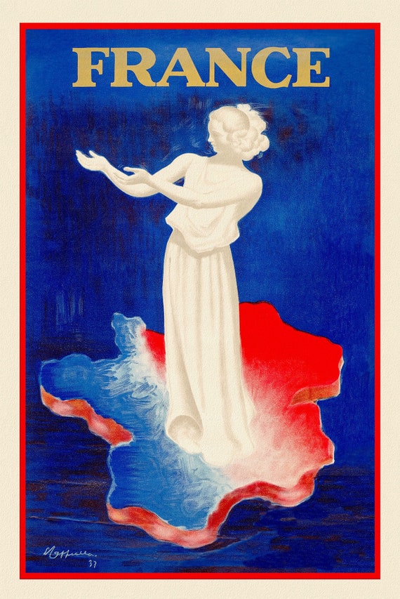 France, 1937, une affiche de voyage sur toile de coton épaisse, environ 56 x 70cm