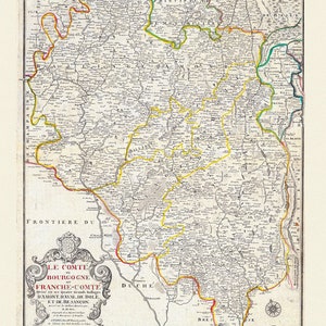 Burgundy: Fer (Nicolas de, 1646-1720),   Le Comte de Bourgogne dit Franche-Comte, 1723, carte sur toile de coton épaisse, environ 56x70cm