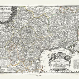 Le Gouvernement general de Languedoc divisé en trois Lieutenances generales, 1689, Nolin auth.50 x 70 cm or 20x25" approx.