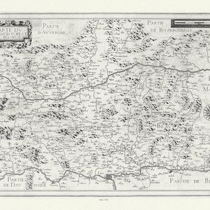 Lyonnais: Mariette, Carte du Lionnois Forest et Beavielois, 1653 , carte sur toile de coton épaisse, environ 56x70cm