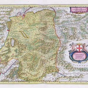 Sabavdia Dvcatvs Savoye, 1665, Bleaue auth. , une carte sur toile de coton épaisse, environ 56x70cm
