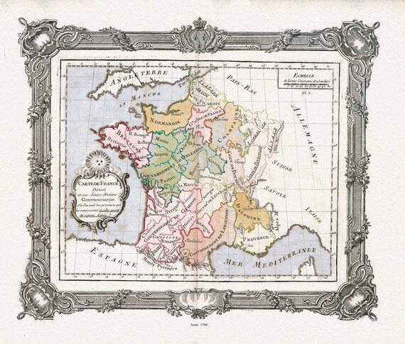 Brion de la Tour, Carte de France divisee en ses douze anciens Gouvernemens, 1766