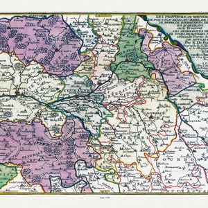 Poictou, Anjou, Maine, Touraine, Berri, Bourbonnois, Nivernois, et Orleans, 1705, carte sur toile de coton épaisse, environ 56x70cm