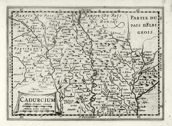 Aquitaine: Cadurcium.1636. Mercator et al. auth., une carte sur toile de coton épaisse, environ 56x70cm
