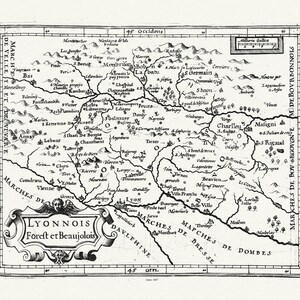 Lyonnais: Mercator et Hondius, Lyonnois Forest et Beaujolois, 1607 , carte sur toile de coton épaisse, environ 56x70cm