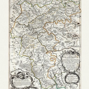 Rossi, Governo Generale dell'Isola di Francia, 1692, ,une carte sur toile de coton épais, 56x70cm environ
