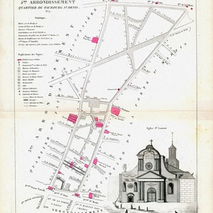 Perrot, Paris 5 Me. Arrondissement  Quartier du Faubourg St. Denis. No. 17, 1834, une carte sur toile de coton épaisse, environ 56x70cm