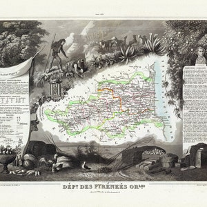 Pyrenees: Levasseur, Dept. Des Pyrenees Orles, 1856 , une carte sur toile de coton épaisse, environ 56x70cm