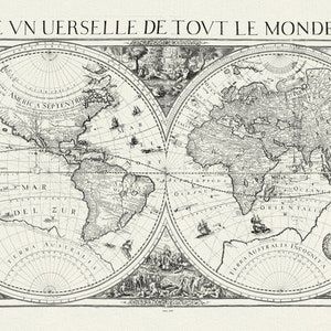 Berey, Un Charte universelle de tout le monde, 1650, , une carte sur toile de coton épaisse, environ 56x70cm