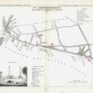 Perrot, Paris 8 Me. Arrondissement  Quartier du Faubroug St. Antoine. No. 31, 1834 , une carte sur toile de coton épaisse, environ 56x70cm