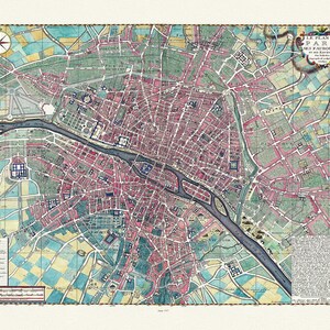 Paris, Plan de la ville et faubourgs de Paris. 1717, une carte sur toile, 50x70cm APPROX