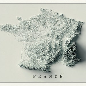 France, une carte en haut relief, carte sur toile de coton résistante, 50 x 70 cm. environ.