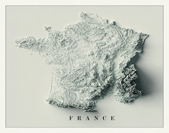 France, une carte en haut relief, carte sur toile de coton résistante, 50 x 70 cm. environ.