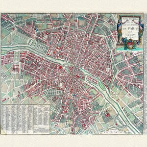 Lattre, Plan routier de la Ville et Faubroug de Paris, 1778, carte sur toile de coton épaisse, environ 56x70cm