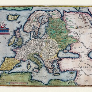 Ortelius (Abraham, 1527-1598), Theatrum Orbis Terrarum, Europae,1570 Ver. I ,une carte sur toile de coton épais, 56x70cm environ