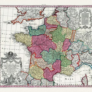 Seutter, Gallia, 1730 ,une carte sur toile de coton épais, 56x70cm environ