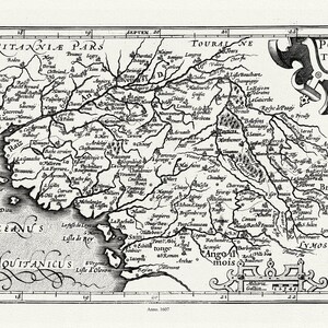 Poictou: Mercator et Hondius, 1607 , carte sur toile de coton épaisse, environ 56x70cm