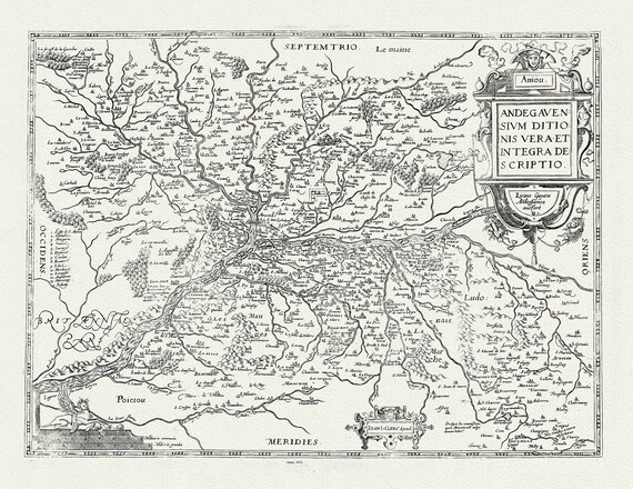 Anjou: Michel de La Rochemaille, Andegavensium Ditionis Vera et Integra de Scriptio , 1632, carte sur toile de coton épaisse, 56x70cm