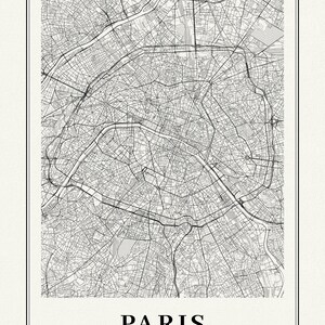 Paris, France, une carte moderne Ver. II, une carte sur toile, 50x70cm APPROX