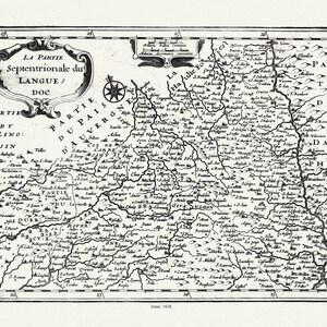 Languedoc: van Waesberge, Mercator et Cloppenburg, La partie Septentrionale du Languedoc, 1636, carte sur toile de coton épaisse, 56x70cm