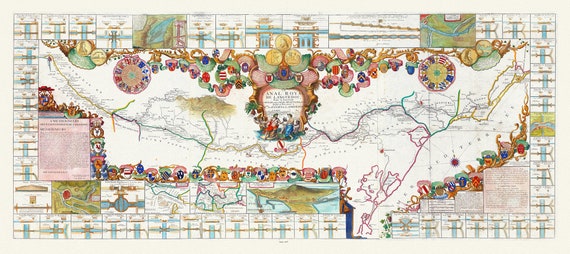 Languedoc: Nolin, Le canal royal de Languedoc, pour la ionction de l'ocean et de la mer Mediterranee, 1697 , une carte sur toile , 56x70cm