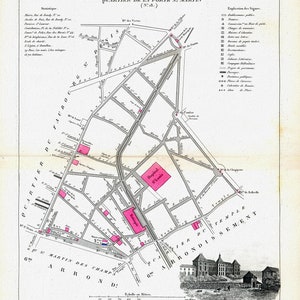 Perrot, Paris 5 Me. Arrondissement  Quartier de la Porte St. Martin. (No.18) , 1834, une carte sur toile de coton épaisse, environ 56x70cm