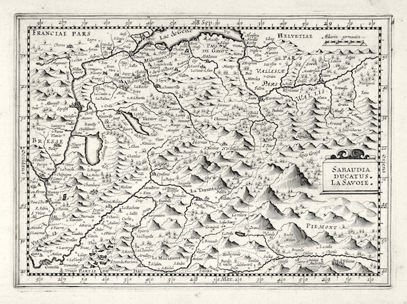 Savoie: Sabaudia Ducatus  La Savoie.1636. Mercator et al. auth. , une carte sur toile de coton épaisse, environ 56x70cm