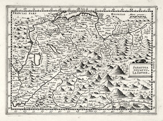 Savoie: Sabaudia Ducatus  La Savoie.1636. Mercator et al. auth. , une carte sur toile de coton épaisse, environ 56x70cm