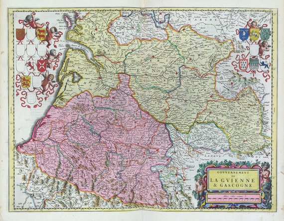 Gascogne, Govvernement De La Gvienna & Gascogne, 1665, Blaeu auth.
