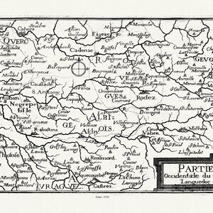 Languedoc: Tassin, Partie Occidentale du Languedoc, 1636, une carte sur toile de coton épaisse, environ 56x70cm