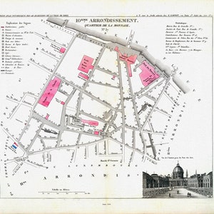 Perrot, Paris 10 Eme. Arrondissement  Quartier de la Monnaie. No. 37, 1834, une carte sur toile de coton épaisse, environ 56x70cm