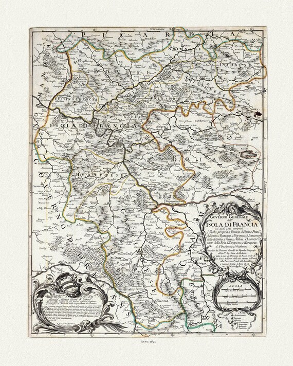 I'sle de France: Lattre et Janvier, Le Gouvernement militaire de l’Isle de France, 1769, sur toile de coton épaisse,  56x70cm