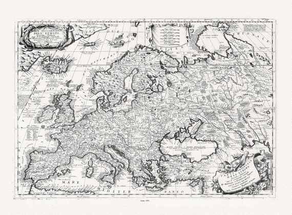 Coronelli, (Vincenzo,1650-1718) Europa, 1693, ,une carte sur toile de coton épais, 56x70cm environ