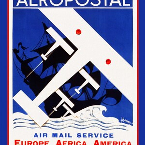 Art Deco-Aeropostale, France, 1928, travel poster reprinted on durable cotton canvas, 50 x 70 cm, 20 x 25" approx.