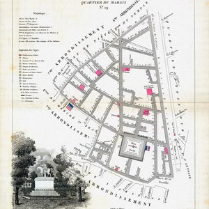 Perrot, Paris 8 Me. Arrondissement  Quartier du Marais. No. 29, 1834, une carte sur toile de coton épaisse, environ 56x70cm
