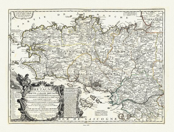 La Province ou Duché de Bretagne diviseé en deux Grandes Parties, qui sont la Haute, et la Basse Bretagne., 1689, Nolin auth.