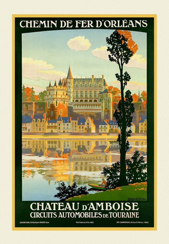 Touraine, Chateau de'Amboise , une affiche de voyage sur toile de coton épaisse, environ 56 x 70cm