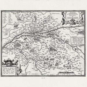 Touraine, Tours, Turonensis Ducatus. Ortelius et Vrients, 1608, une carte sur toile de coton épaisse, environ 56x70cm