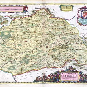 France, Albi, Eposcopatvs Albiensis, 1665, Blaeu auth. , une carte sur toile de coton épaisse, environ 56x70cm
