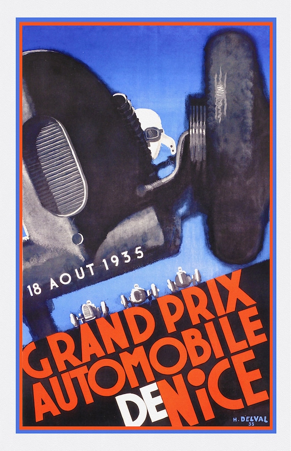 Art Deco-Gran Prix de Nice, 1935, travel poster reprinted on durable cotton canvas, 50 x 70 cm, 20 x 25" approx.