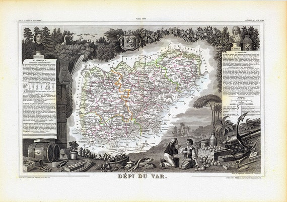 Provence: Levasseur, Dept. Du Var, 1856 , une carte sur toile de coton épaisse, environ 56x70cm