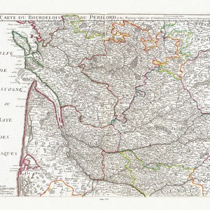 Delisle, (Guillaume de,1675-1726), Bourdelois du Perigord, 1714, carte sur toile de coton épaisse, environ 56x70cm