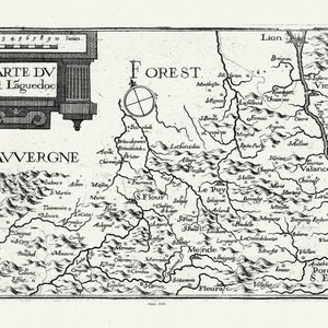 Languedoc: Tassin, Carte du Haut Languedoc, 1636, une carte sur toile de coton épaisse, environ 56x70cm