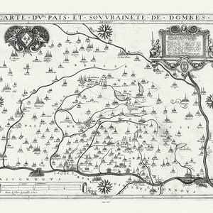 Lorraine: Rochemaillet (Michel de la, ), Carte du Pais et Souvrainete de Dombes, Saone (France), 1632 ,sur toile de coton épaisse, 56x70cm