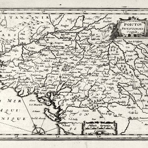 Poictou Pictaviensis Comit.1636. Mercator et al. auth. , une carte sur toile de coton épaisse, environ 56x70cm